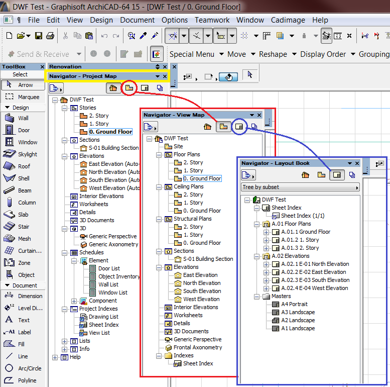 ArchiCad Navigator Setup of Saved Views, Layout Book and Publisher